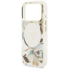 Custodia MagSafe Guess IML Glitter Flowers Triangle per Apple iPhone 18 Pro Max / 17 Pro Max, bianca