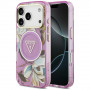 Custodia MagSafe Guess IML Glitter Flowers Triangle per Apple iPhone 18 Pro Max / 17 Pro Max, viola