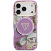 Custodia MagSafe Guess IML Glitter Flowers Triangle per Apple iPhone 18 Pro Max / 17 Pro Max, viola