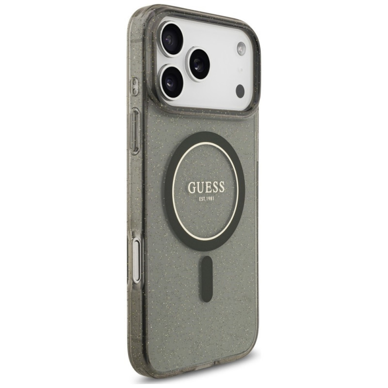 Custodia MagSafe Guess IML Glitter Pearl Strap per Apple iPhone 18 Pro Max / 17 Pro Max, nera