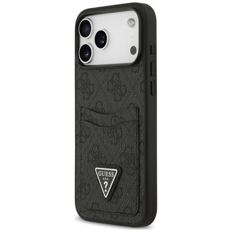 Custodia protettiva triangolare 4G Double Card Guess per Apple iPhone 18 Pro Max / 17 Pro Max, nera