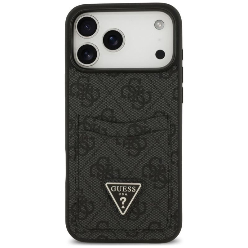 Custodia protettiva triangolare 4G Double Card Guess per Apple iPhone 18 Pro Max / 17 Pro Max, nera