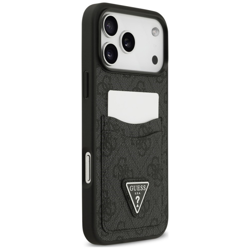 Custodia protettiva triangolare 4G Double Card Guess per Apple iPhone 18 Pro Max / 17 Pro Max, nera