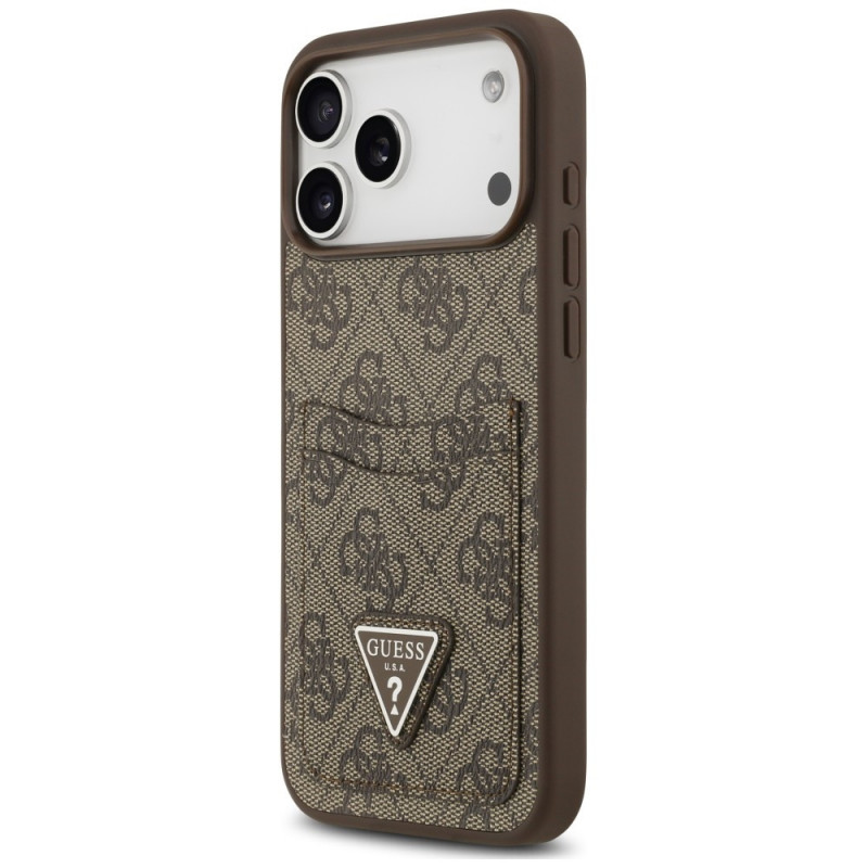 Custodia triangolare a doppia scheda 4G Guess per Apple iPhone 18 Pro Max / 17 Pro Max, marrone