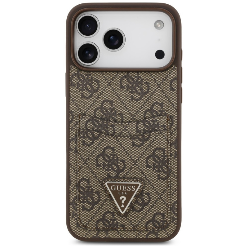 Custodia triangolare a doppia scheda 4G Guess per Apple iPhone 18 Pro Max / 17 Pro Max, marrone