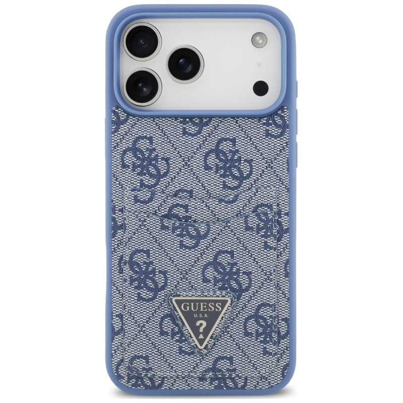 Custodia triangolare con doppia scheda 4G Guess per Apple iPhone 18 Pro Max / 17 Pro Max, blu