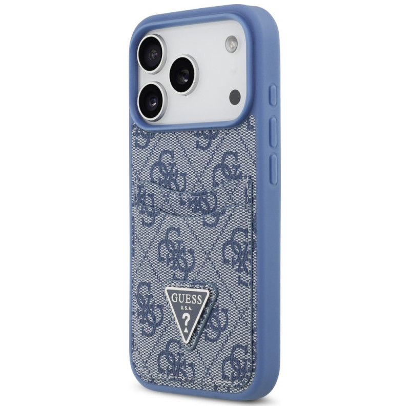 Custodia triangolare a doppia scheda 4G Guess per Apple iPhone 18 Pro / 17 Pro, blu