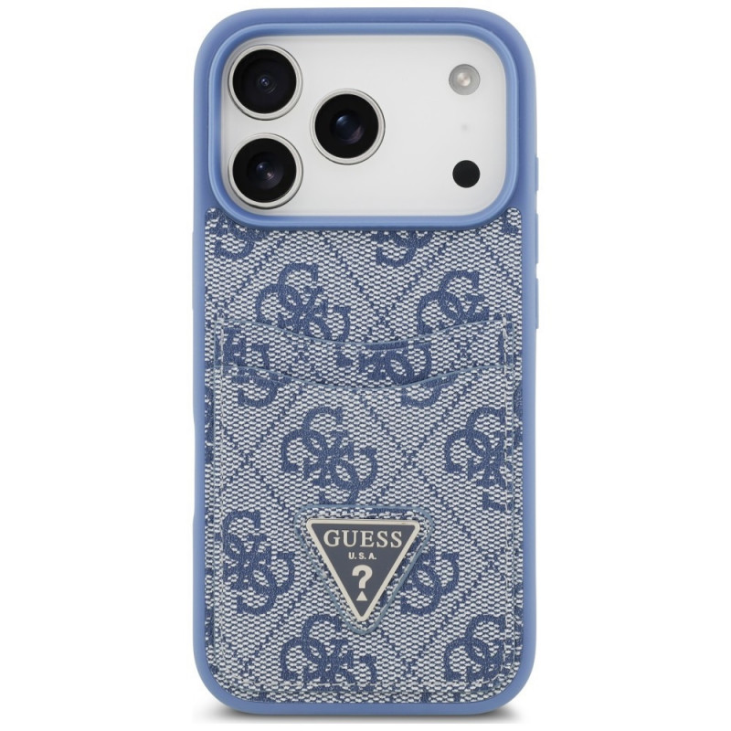 Custodia triangolare a doppia scheda 4G Guess per Apple iPhone 18 Pro / 17 Pro, blu
