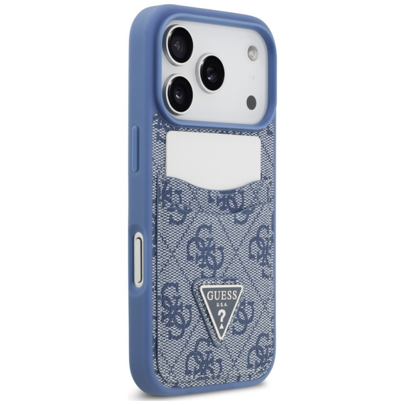 Custodia triangolare a doppia scheda 4G Guess per Apple iPhone 18 Pro / 17 Pro, blu