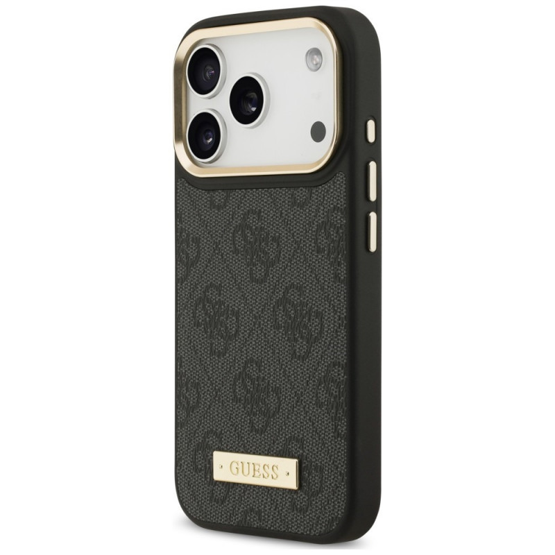 Custodia Guess 4G Logo Plate MagSafe per Apple iPhone 18 Pro / 17 Pro, nera