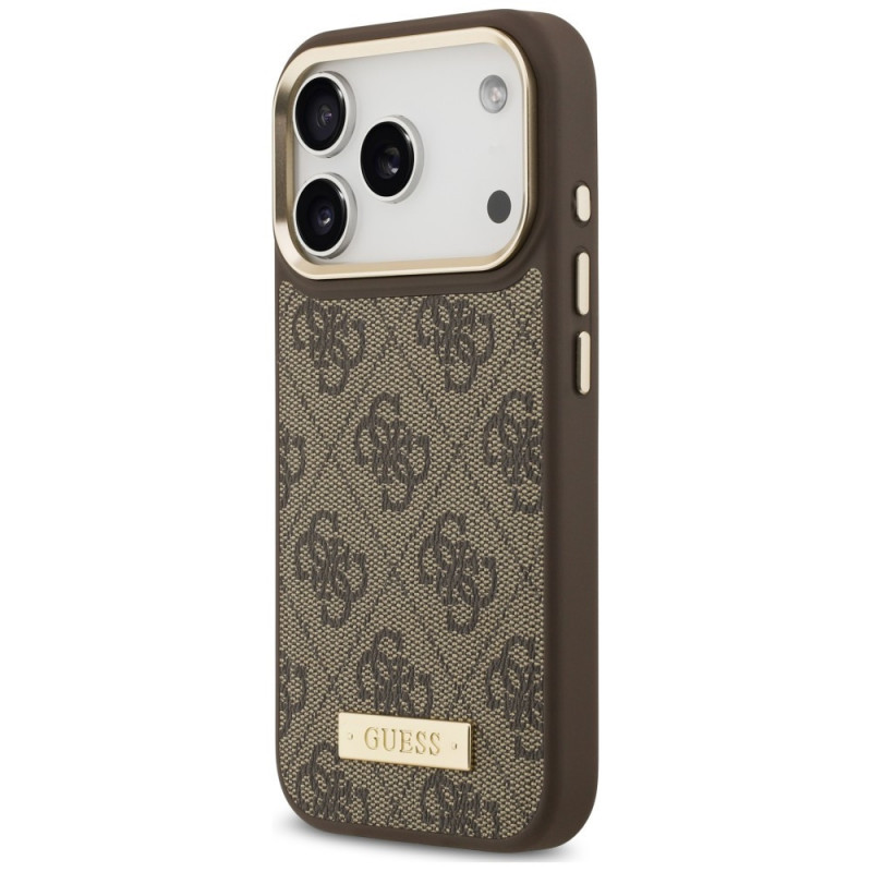 Custodia Guess 4G Logo Plate MagSafe per Apple iPhone 18 Pro / 17 Pro, marrone