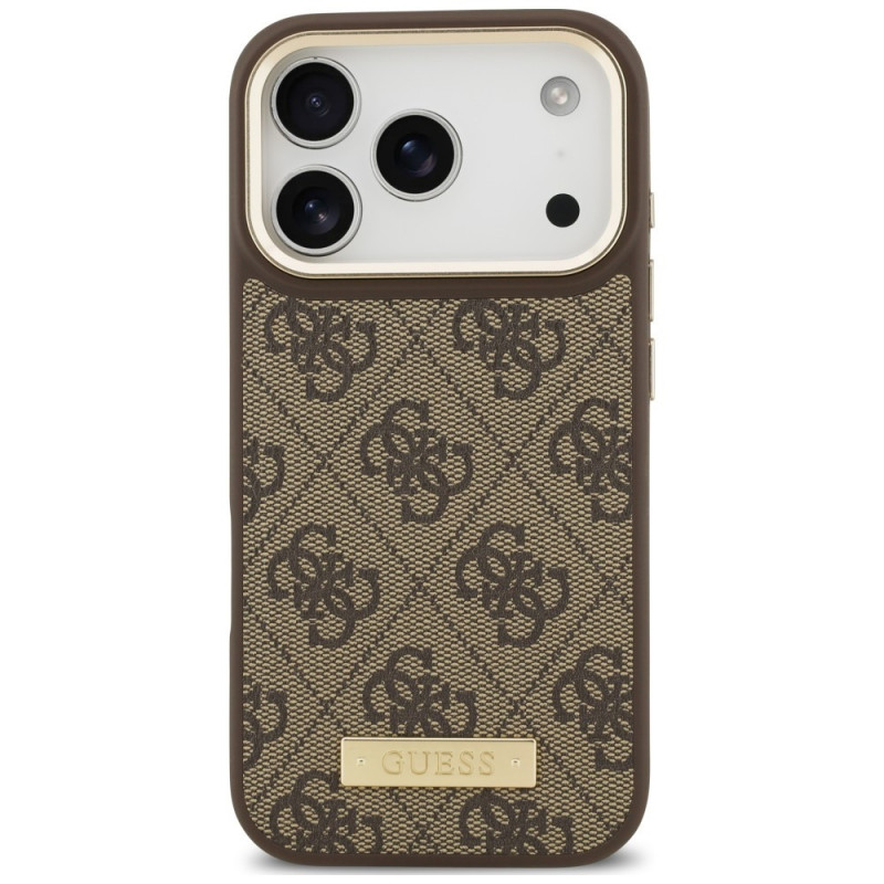 Custodia Guess 4G Logo Plate MagSafe per Apple iPhone 18 Pro / 17 Pro, marrone