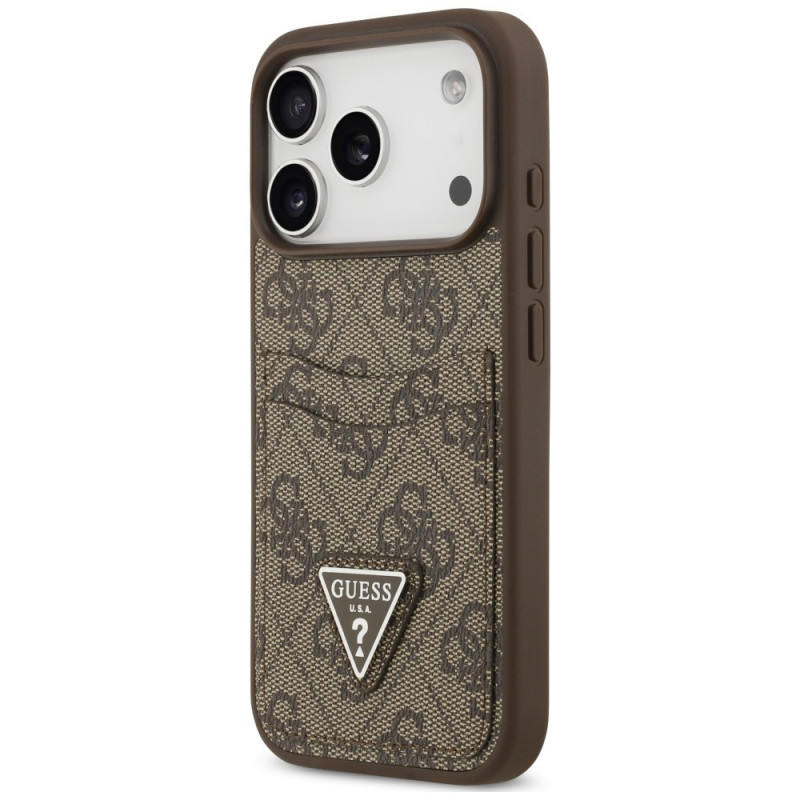 Custodia triangolare a doppia scheda 4G Guess per Apple iPhone 18 Pro / 17 Pro, marrone