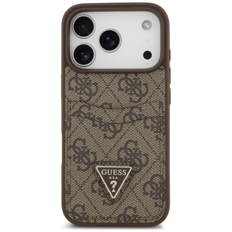 Custodia triangolare a doppia scheda 4G Guess per Apple iPhone 18 Pro / 17 Pro, marrone