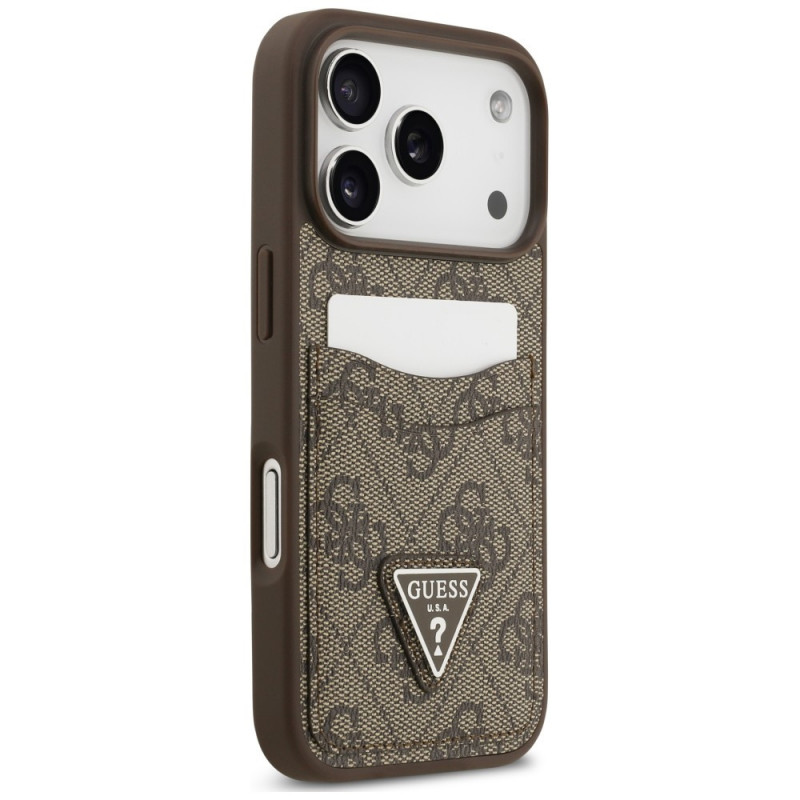 Custodia triangolare a doppia scheda 4G Guess per Apple iPhone 18 Pro / 17 Pro, marrone