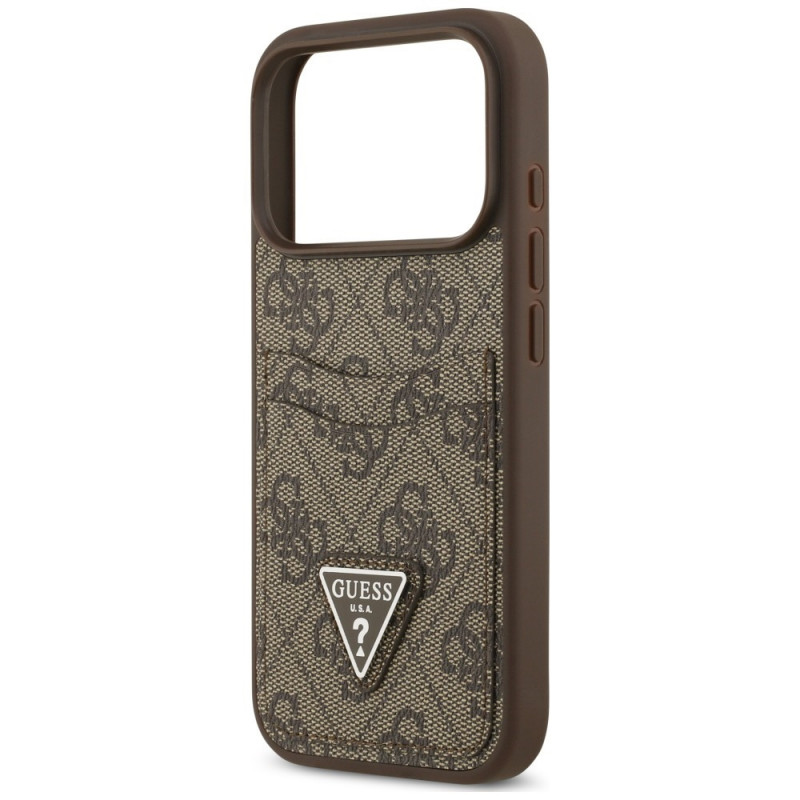 Custodia triangolare a doppia scheda 4G Guess per Apple iPhone 18 Pro / 17 Pro, marrone