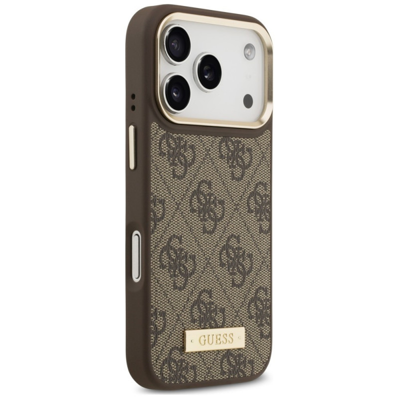 Custodia Guess 4G Logo Plate MagSafe per Apple iPhone 18 Pro Max / 17 Pro Max, marrone