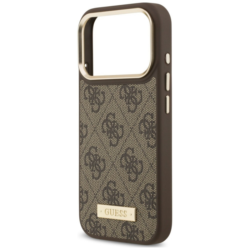 Custodia Guess 4G Logo Plate MagSafe per Apple iPhone 18 Pro Max / 17 Pro Max, marrone