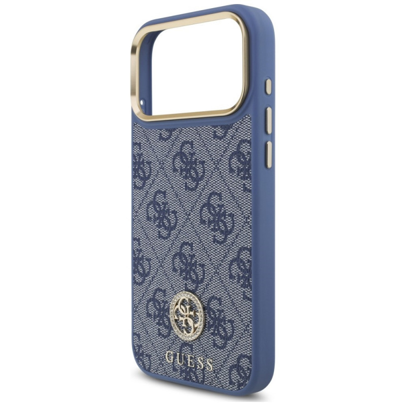 Custodia MagSafe Guess 4G Strass Logo per Apple iPhone 18 Pro Max / 17 Pro Max, blu