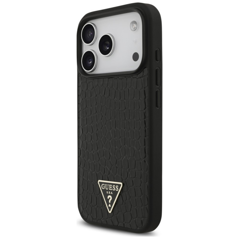 Custodia MagSafe Guess Croco Triangle Logo per Apple iPhone 18 Pro / 17 Pro, nera