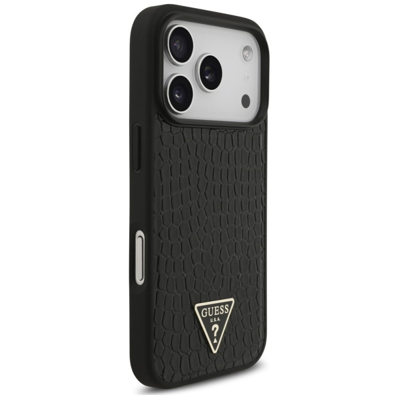 Custodia MagSafe Guess Croco Triangle Logo per Apple iPhone 18 Pro / 17 Pro, nera