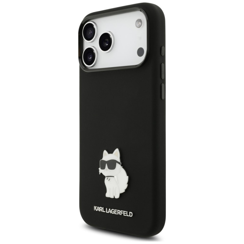 Custodia Karl Lagerfeld Silicone Choupette Metal Pin per Apple iPhone 18 Pro Max / 17 Pro Max, nera