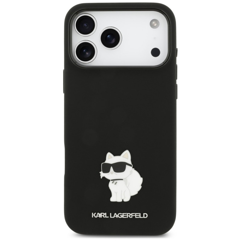 Custodia Karl Lagerfeld Silicone Choupette Metal Pin per Apple iPhone 18 Pro Max / 17 Pro Max, nera