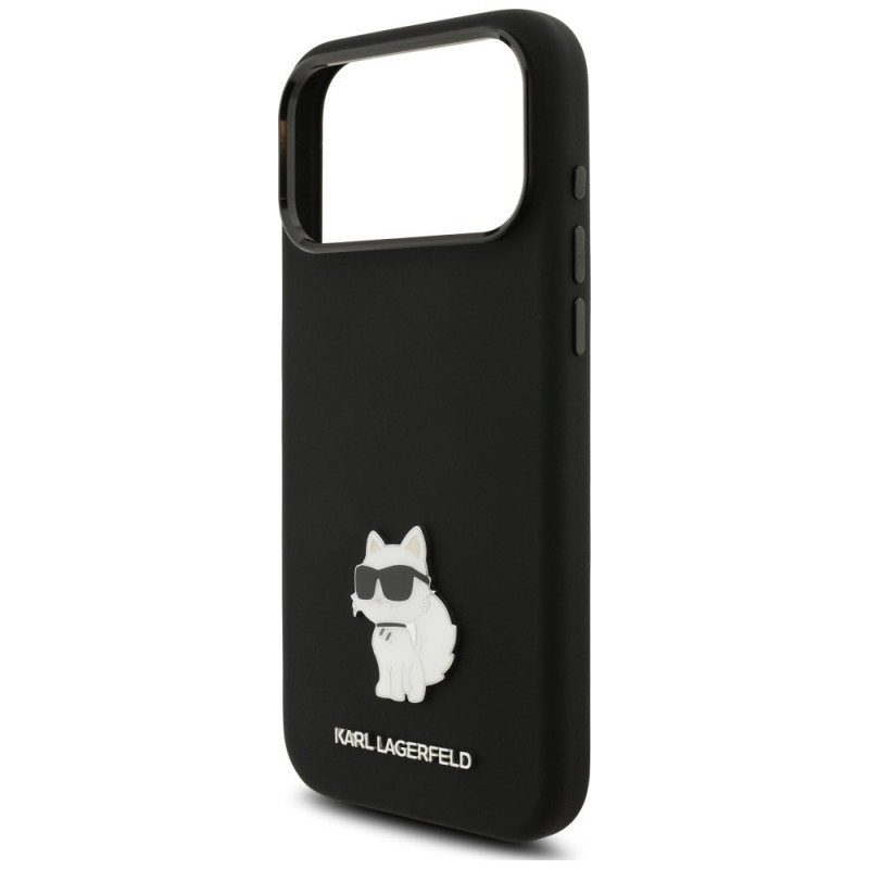 Custodia Karl Lagerfeld Silicone Choupette Metal Pin per Apple iPhone 18 Pro Max / 17 Pro Max, nera