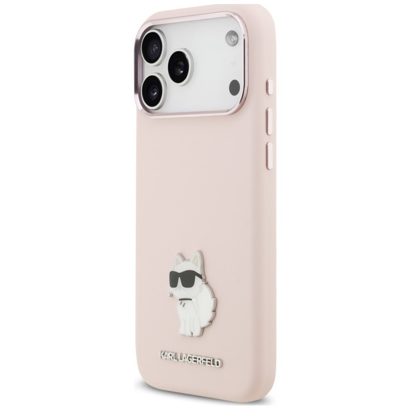 Custodia Karl Lagerfeld Silicone Choupette Metal Pin per Apple iPhone 18 Pro Max / 17 Pro Max, rosa