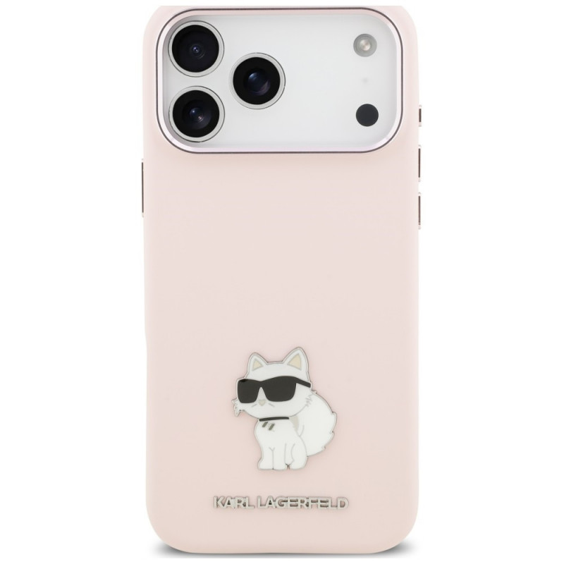 Custodia Karl Lagerfeld Silicone Choupette Metal Pin per Apple iPhone 18 Pro Max / 17 Pro Max, rosa