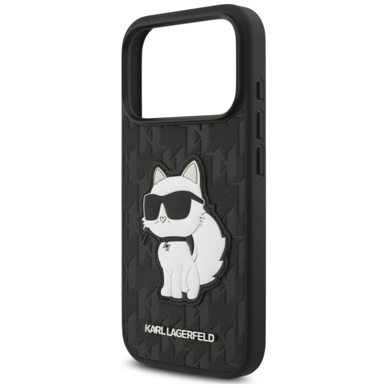 Custodia Karl Lagerfeld Saffiano Mono Patch Choupette per Apple iPhone 18 Pro / 17 Pro, nera