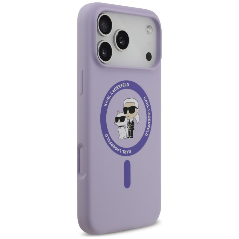 Custodia MagSafe in silicone Karl Lagerfeld Karl&Choupette Ring per Apple iPhone 18 Pro Max / iPhone 17 Pro Max, viola