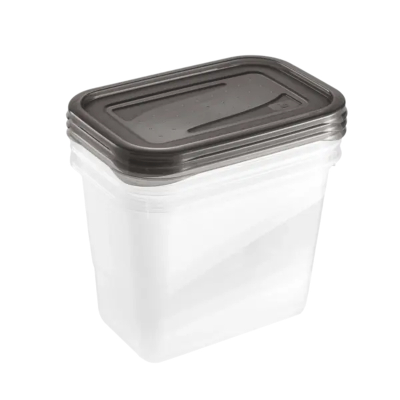 Set di contenitori per alimenti keeeper Fredo Fresh, 3 x 1,0 L, rettangolari, base trasparente, coperchio grigio