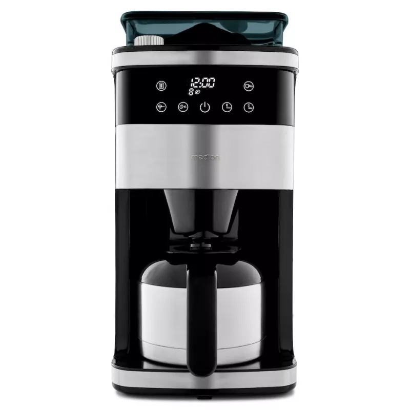 Macchina per caffè filtro Medion MD 19911 con macinacaffè, caraffa termica, 1000 W, argento/nero