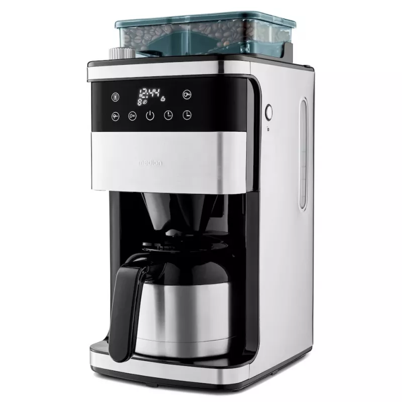 Macchina per caffè filtro Medion MD 19911 con macinacaffè, caraffa termica, 1000 W, argento/nero