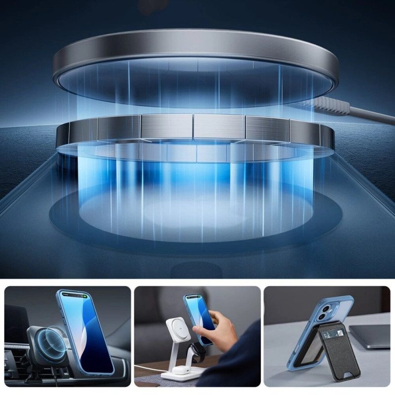 Custodia ESR Classic Pro Set HaloLock MagSafe con vetro temperato per Apple iPhone 16, blu opaco