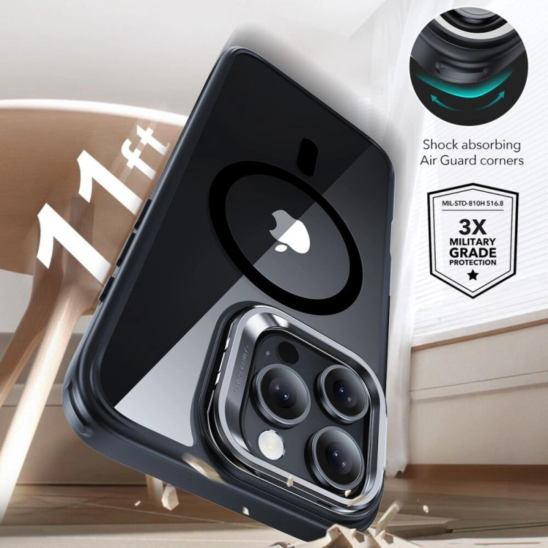 Custodia ESR Classic Hybrid Kickstand HaloLock MagSafe con vetro temperato per Apple iPhone 16 Pro, trasparente/nera