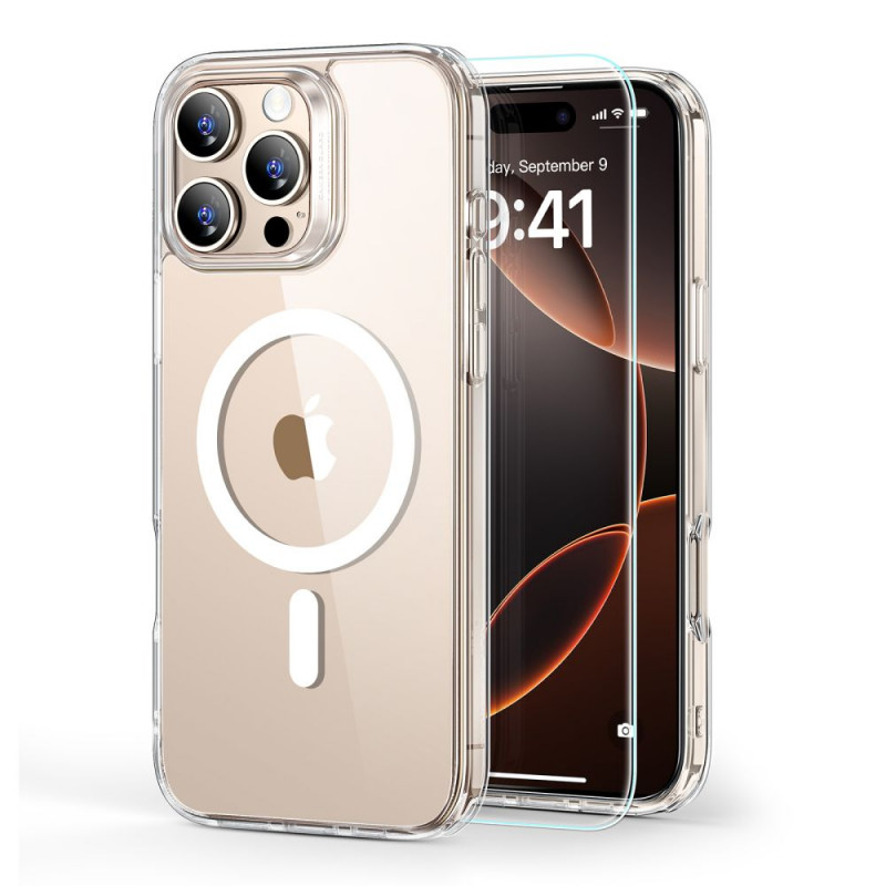 Custodia ESR Classic Hybrid HaloLock MagSafe con vetro temperato per Apple iPhone 16 Pro Max, trasparente