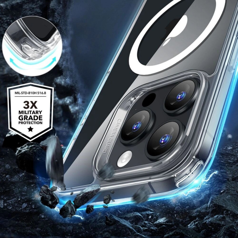 Custodia ESR Classic Hybrid HaloLock MagSafe con vetro temperato per Apple iPhone 16 Pro Max, trasparente