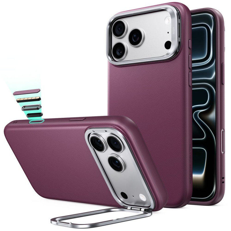 Custodia ESR Leather Kickstand MagSafe per Apple iPhone 17 Pro / 18 Pro, bordeaux scuro