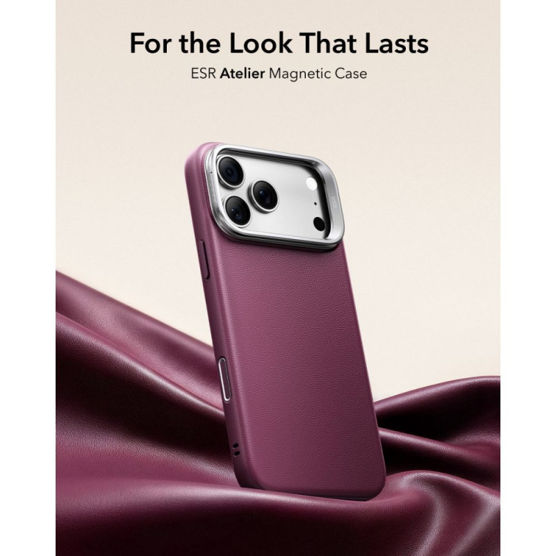Custodia ESR Leather Kickstand MagSafe per Apple iPhone 17 Pro / 18 Pro, bordeaux scuro
