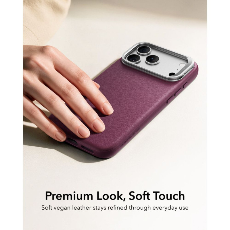 Custodia ESR Leather Kickstand MagSafe per Apple iPhone 17 Pro / 18 Pro, bordeaux scuro