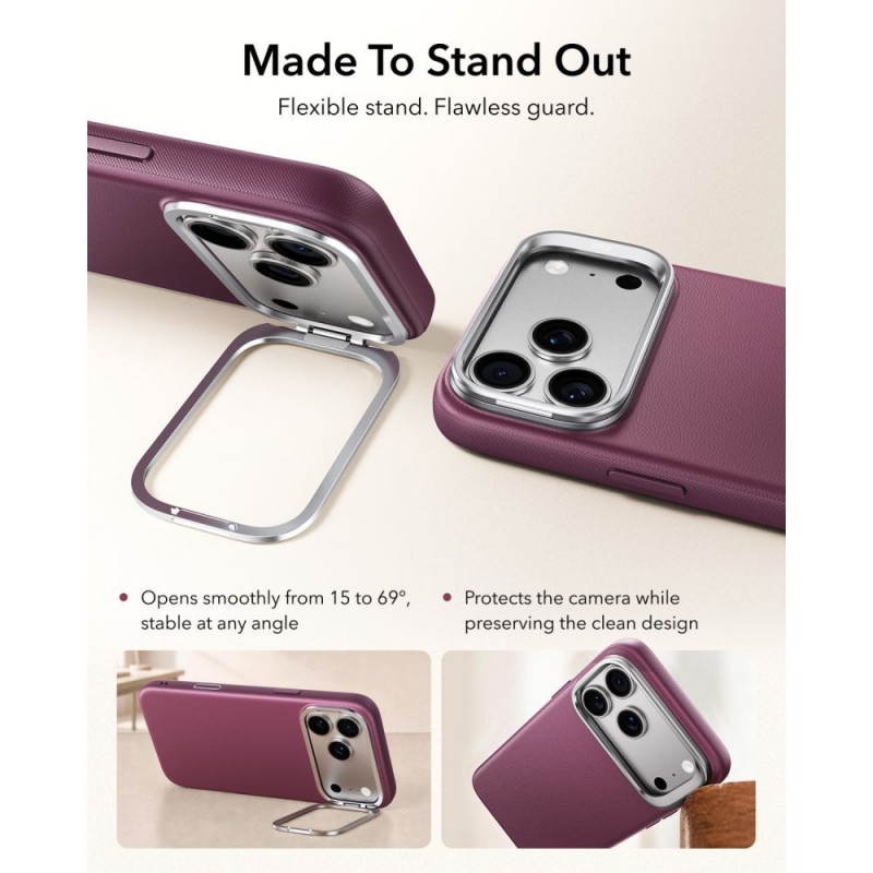 Custodia ESR Leather Kickstand MagSafe per Apple iPhone 17 Pro / 18 Pro, bordeaux scuro