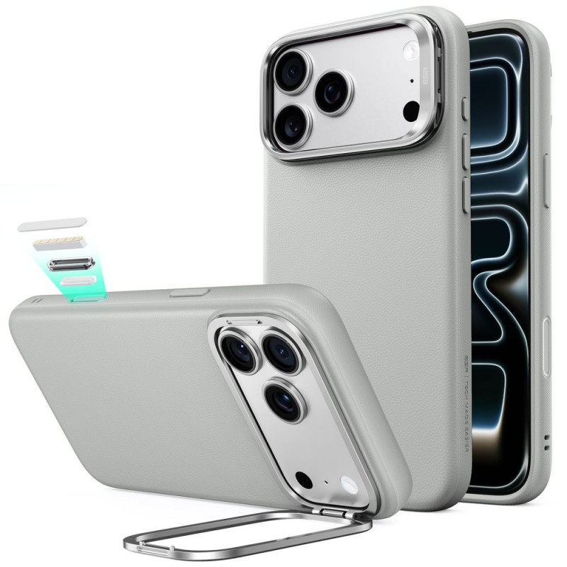 Custodia ESR Leather Kickstand MagSafe per Apple iPhone 17 Pro / 18 Pro, grigia