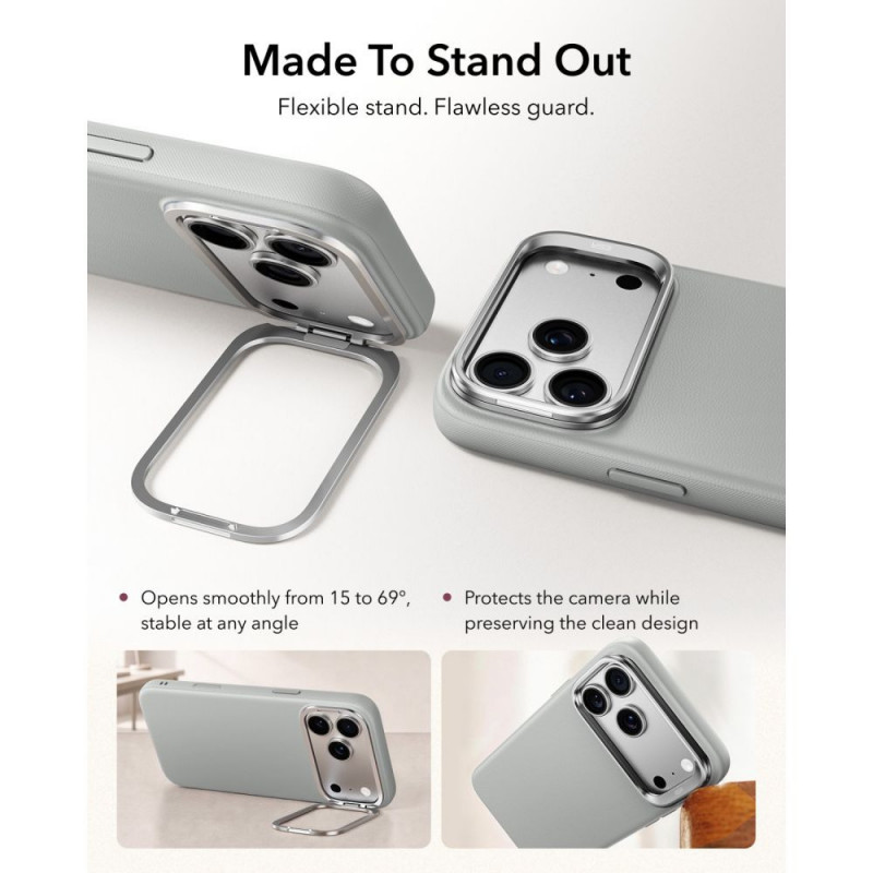 Custodia ESR Leather Kickstand MagSafe per Apple iPhone 17 Pro / 18 Pro, grigia