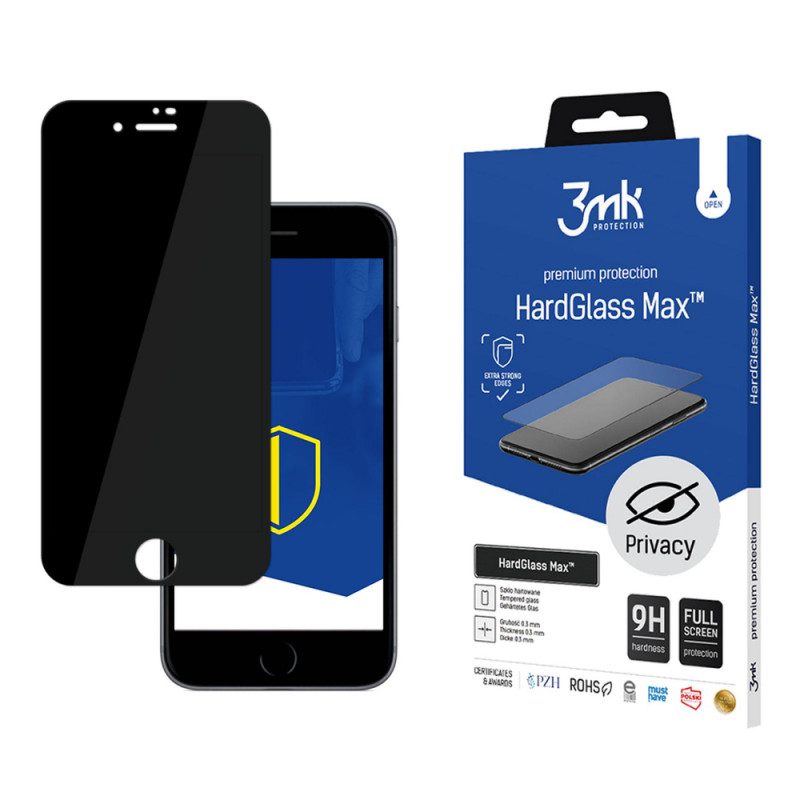 Vetro temperato 3MK HardGlass Max Privacy per Apple iPhone 8, nero