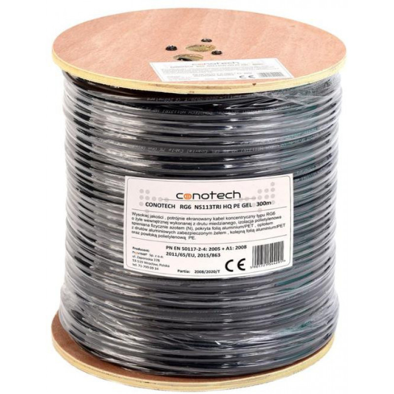 Cavo coassiale gelificato Conotech NS113TRI HQ PE, nero, 300 m