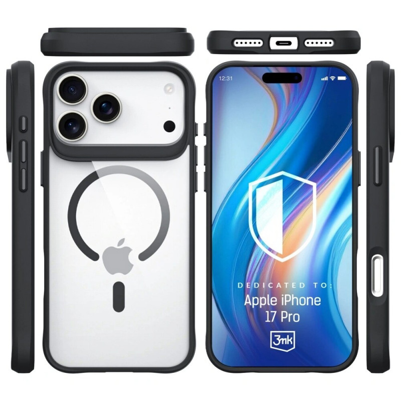 Custodia 3MK Satin Armor MagCase per Apple iPhone 17 Pro, nero trasparente