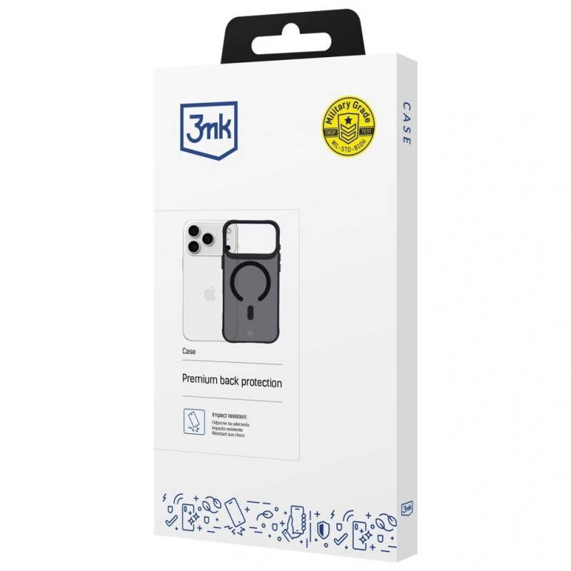 Custodia 3MK Smoke MagCase per Apple iPhone 17 Pro Max, nera semitrasparente