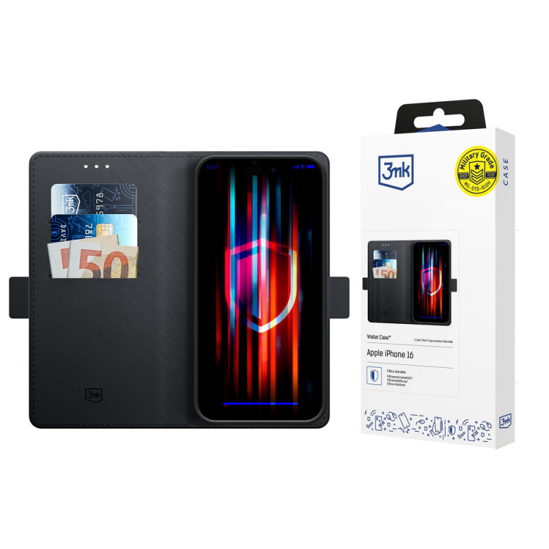 Custodia portafoglio 3MK per Apple iPhone 17, nera